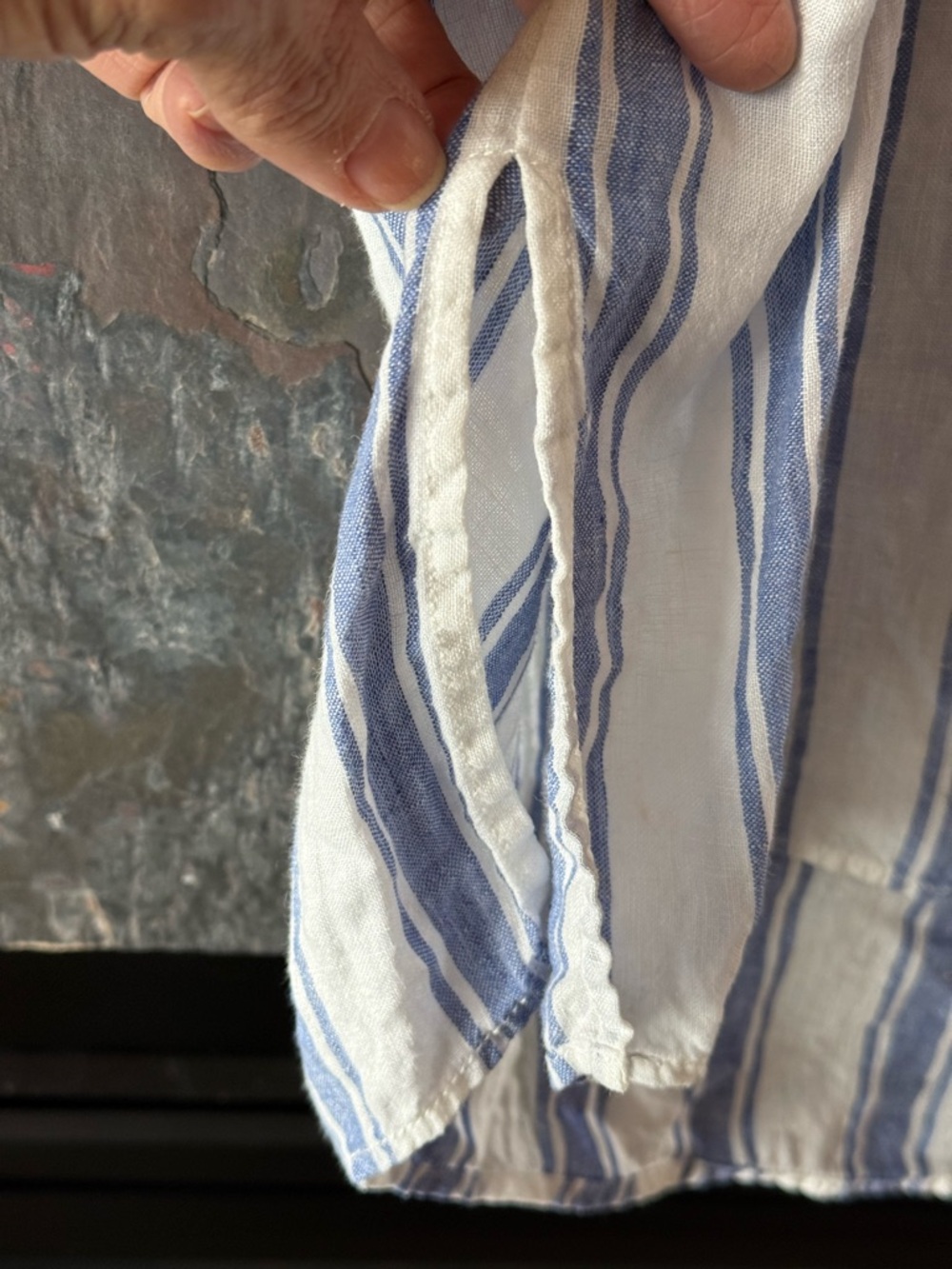 Saint Tropez West linen long striped shirt L MOP buttons, shouts summer nights! - Picture 6 of 8